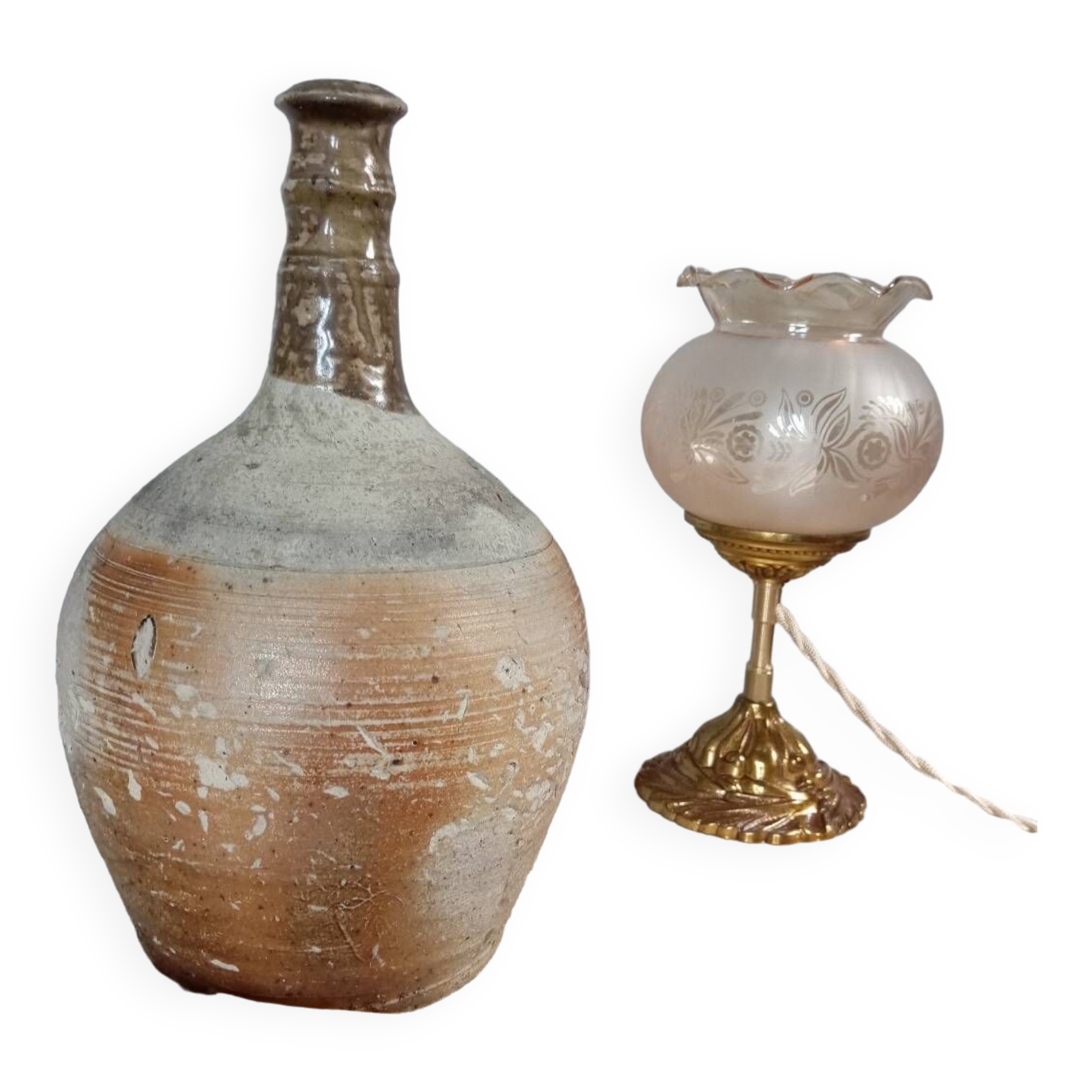 Cruche poterie antique grès brut imparfait, 18/19eme