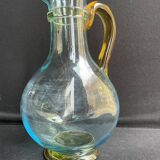 Glassware-crystallery of Portieux - 1 broc and 2 glasses - Napoleon III - Colored blown glass - G
