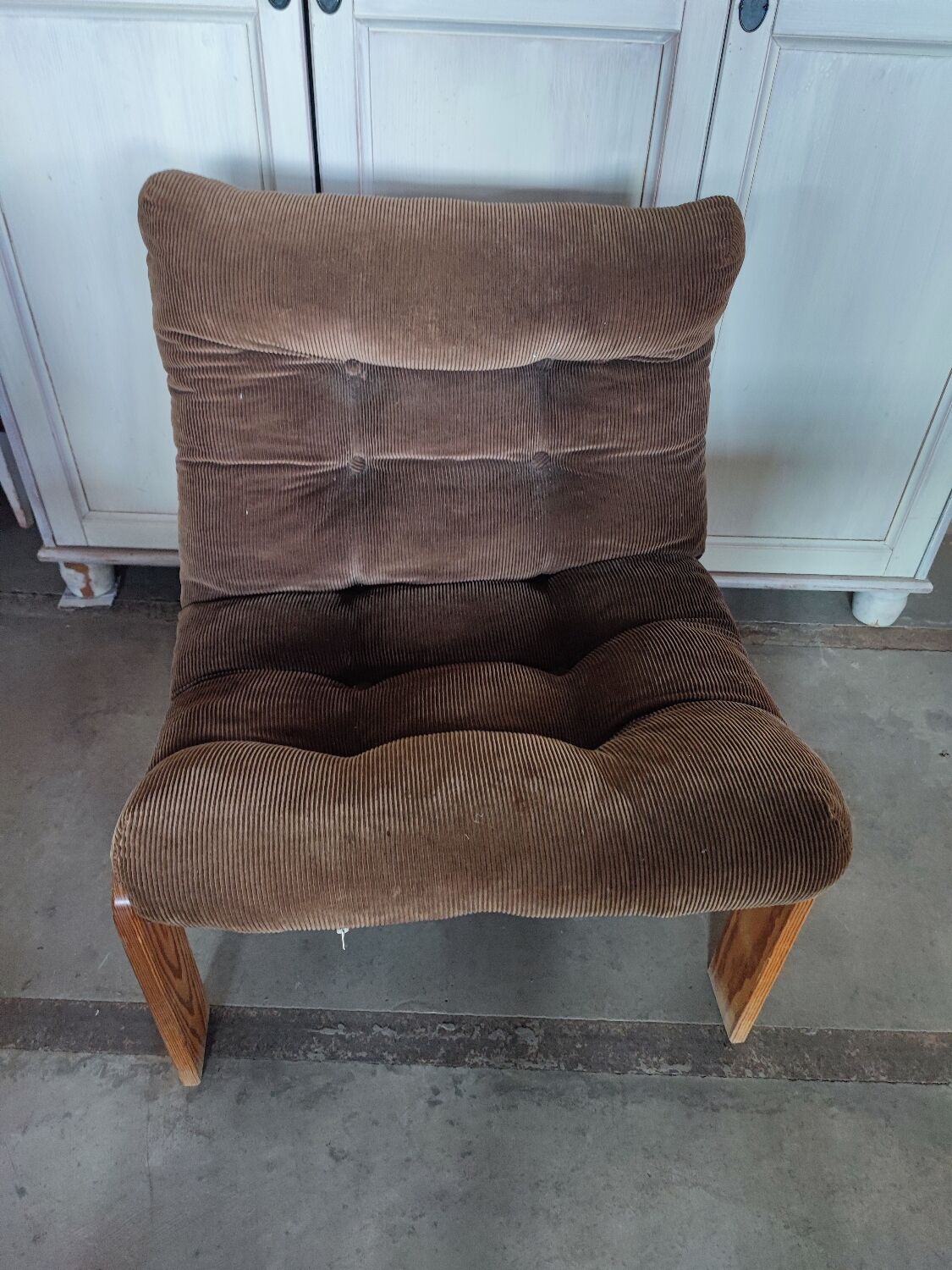 Scandinavian pine and velvet armchair