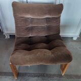 Scandinavian pine and velvet armchair