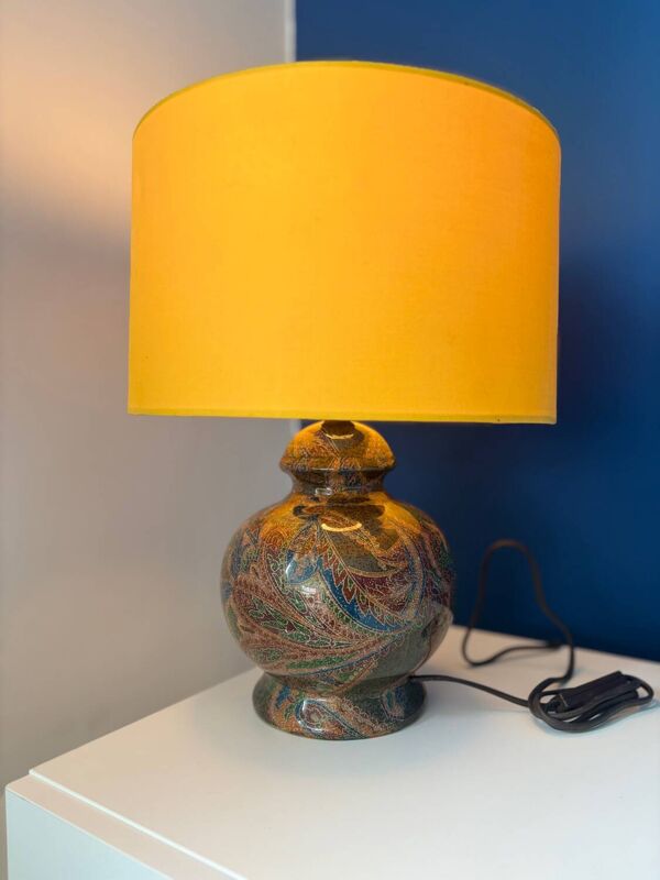 Lampe vintage motif tapisserie  Lampe de table rétro années 80 – Déco