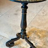 Blackened wooden pedestal table from the 19th century Napoleon III burgundy, decorated with mother-of-pearl