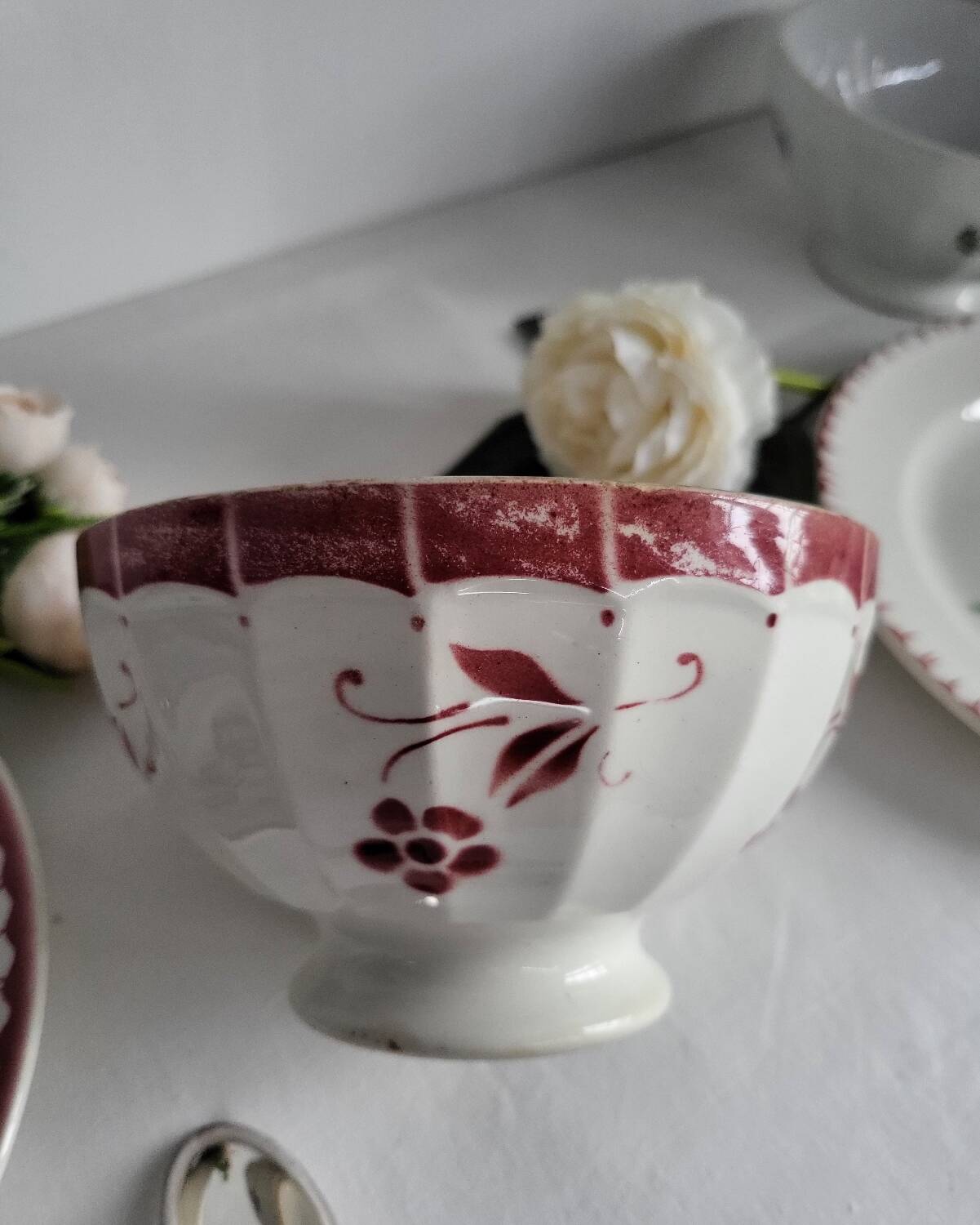 Antique faceted earthenware bowl, Digoin Badonviller