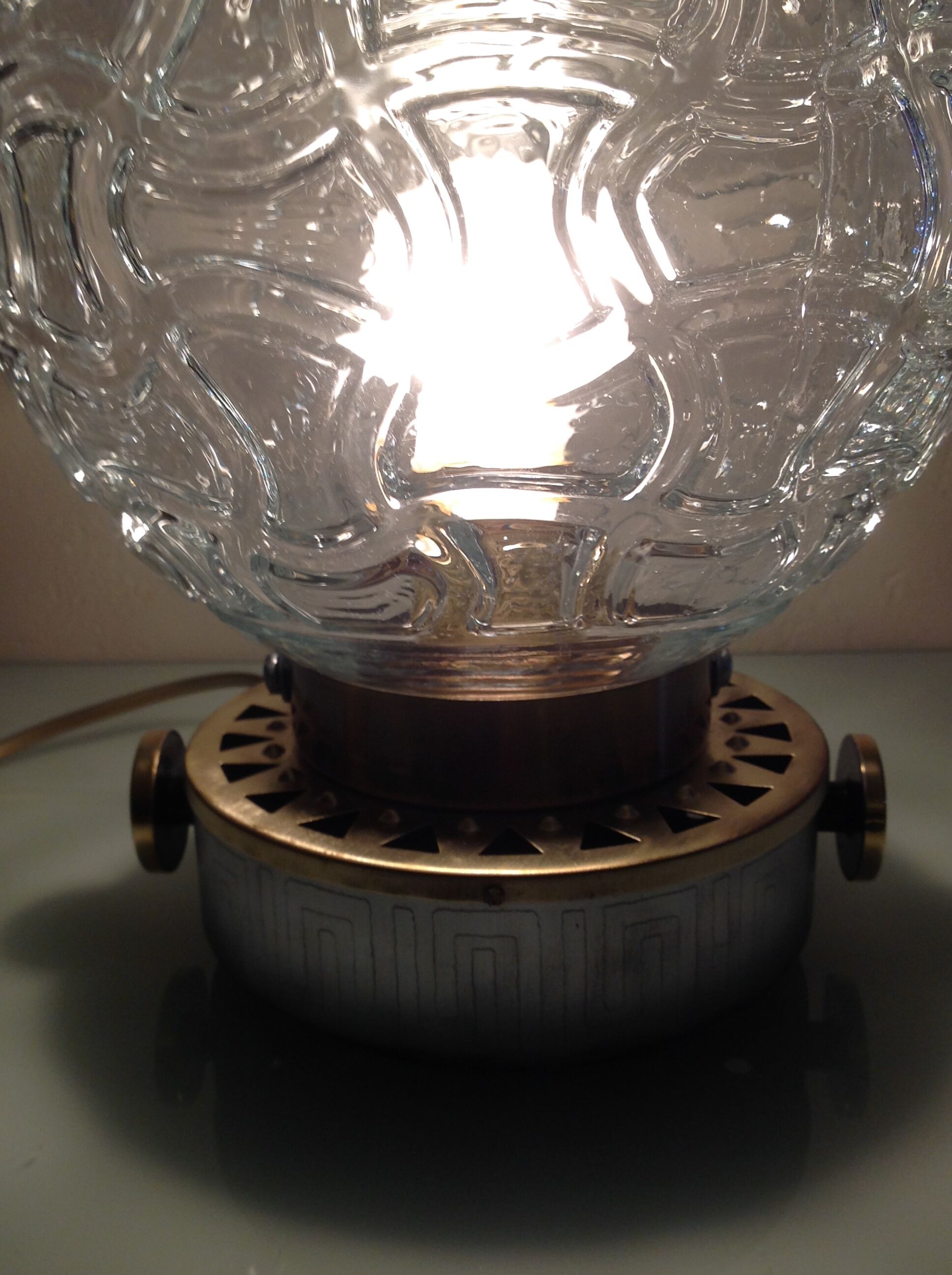 Structured glass globe lamp and metal-brass/ vintage 60s and 70s base