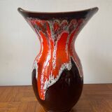 Vallauris vase in brown and orange fat lava