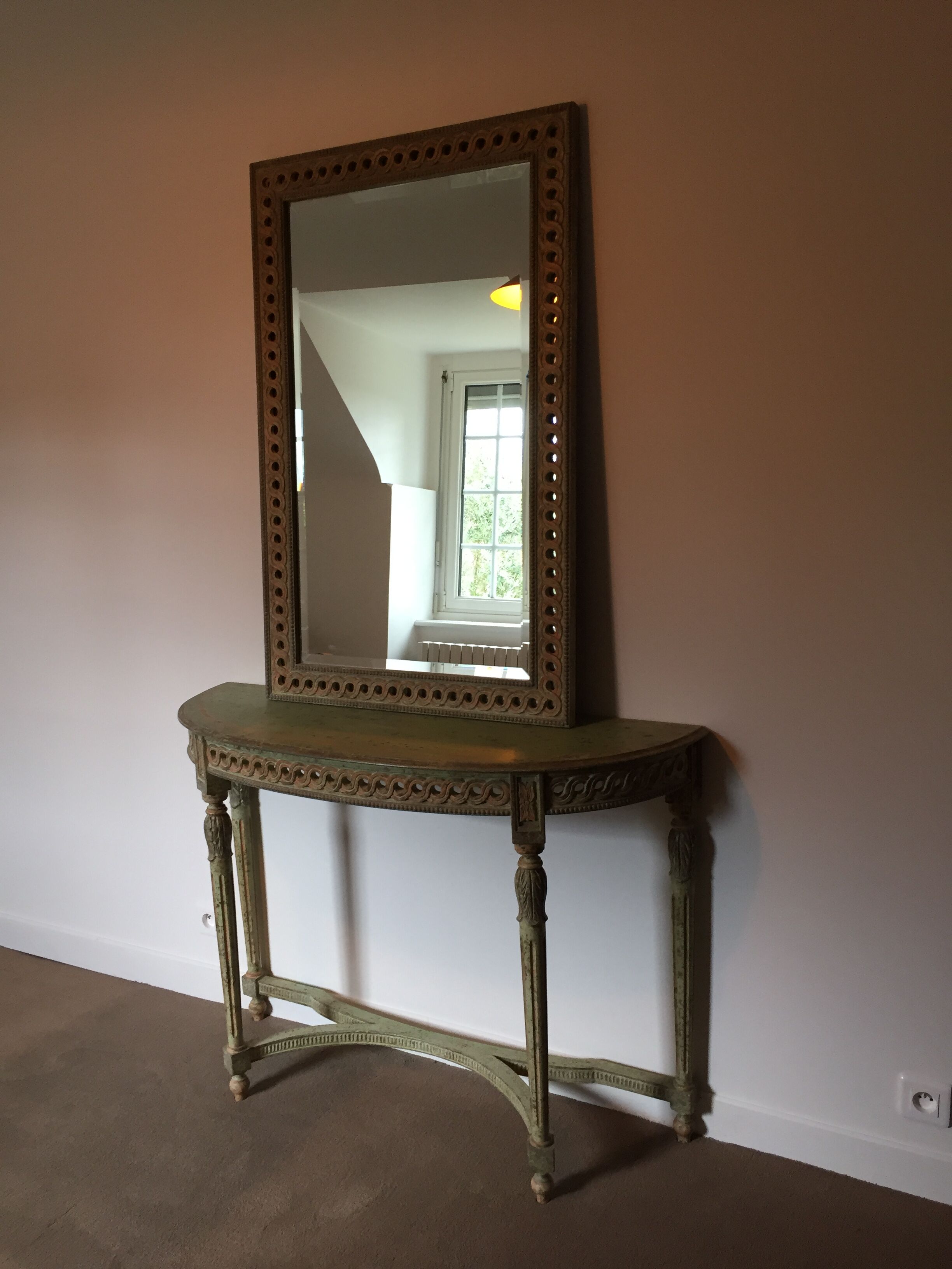 Diptyque console et miroir Louis XVI en bois