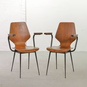 2 Carlo Ratti Style Minimalistic Plywood Side Chairs for Legni Curvati 50s