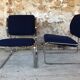 Paire de fauteuils vintage chrome et microfibre bleue circa 70