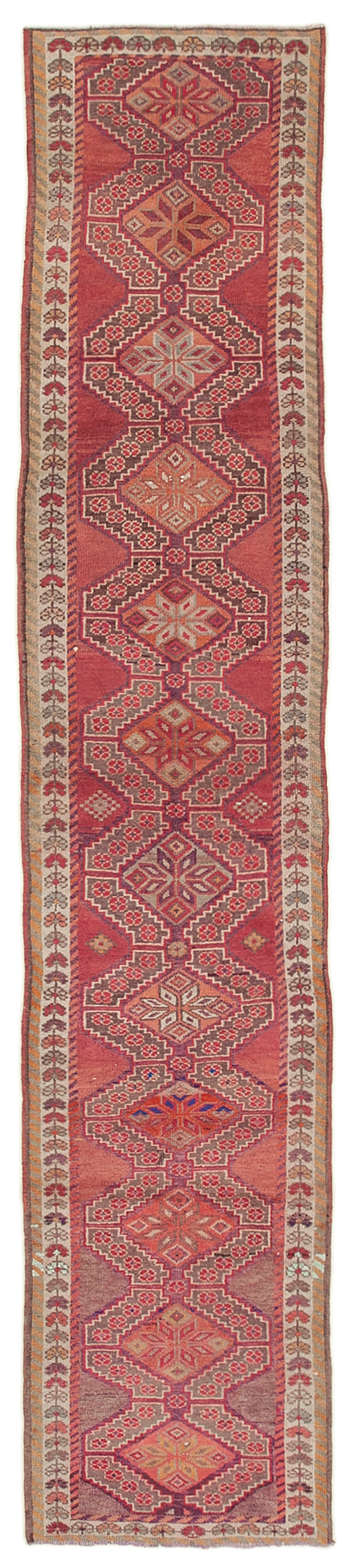Hand-knotted rustic turkish red runner carpet 91 cm x 442 cm