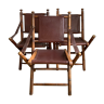 Set of three folding officer chairs wood and leather