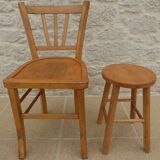Ensemble chaise et tabouret en bois massif
