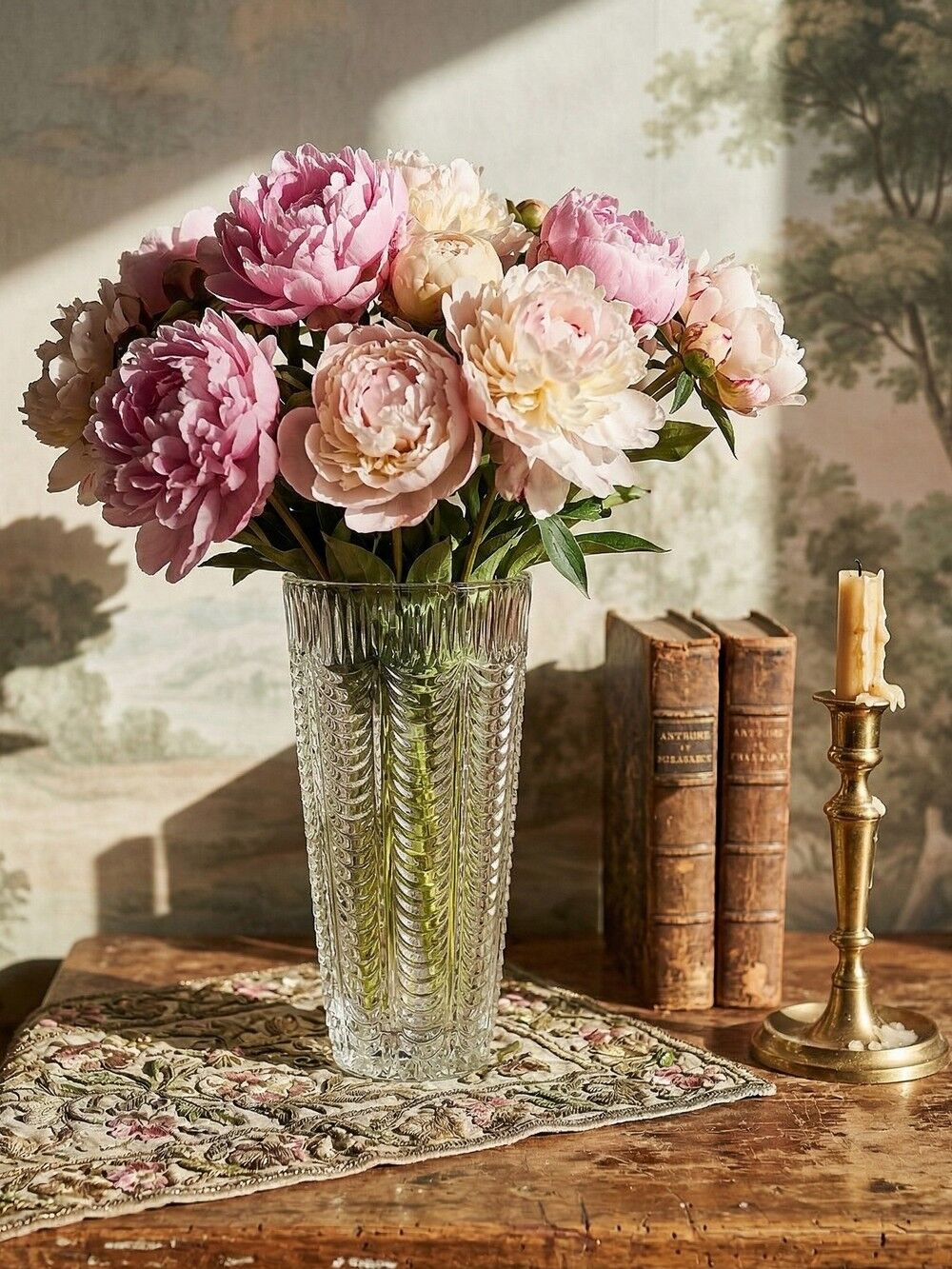 Large moulded glass vase, draped decoration, vintage 1960s.