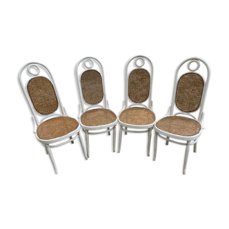 Lot de 4 chaises cannées patinées blanchies