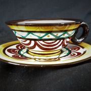 Art deco coffee service in St. Jean de Bretagne earthenware, hand painted (15 pieces)