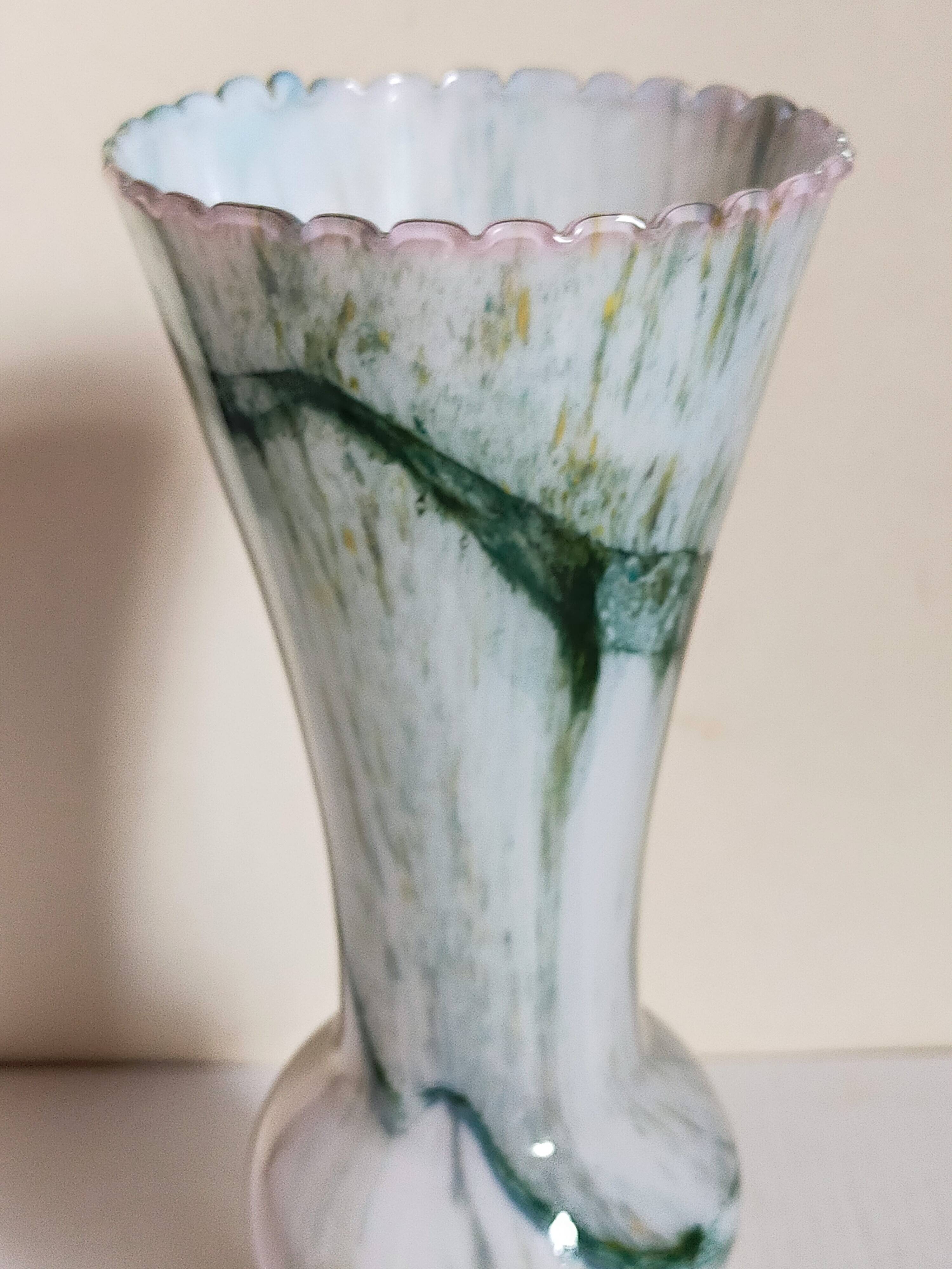 Vase on foot in opaline and vintage blown glass 30 cm