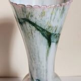 Vase sur pied en opaline et verre soufflé vintage 30 cm