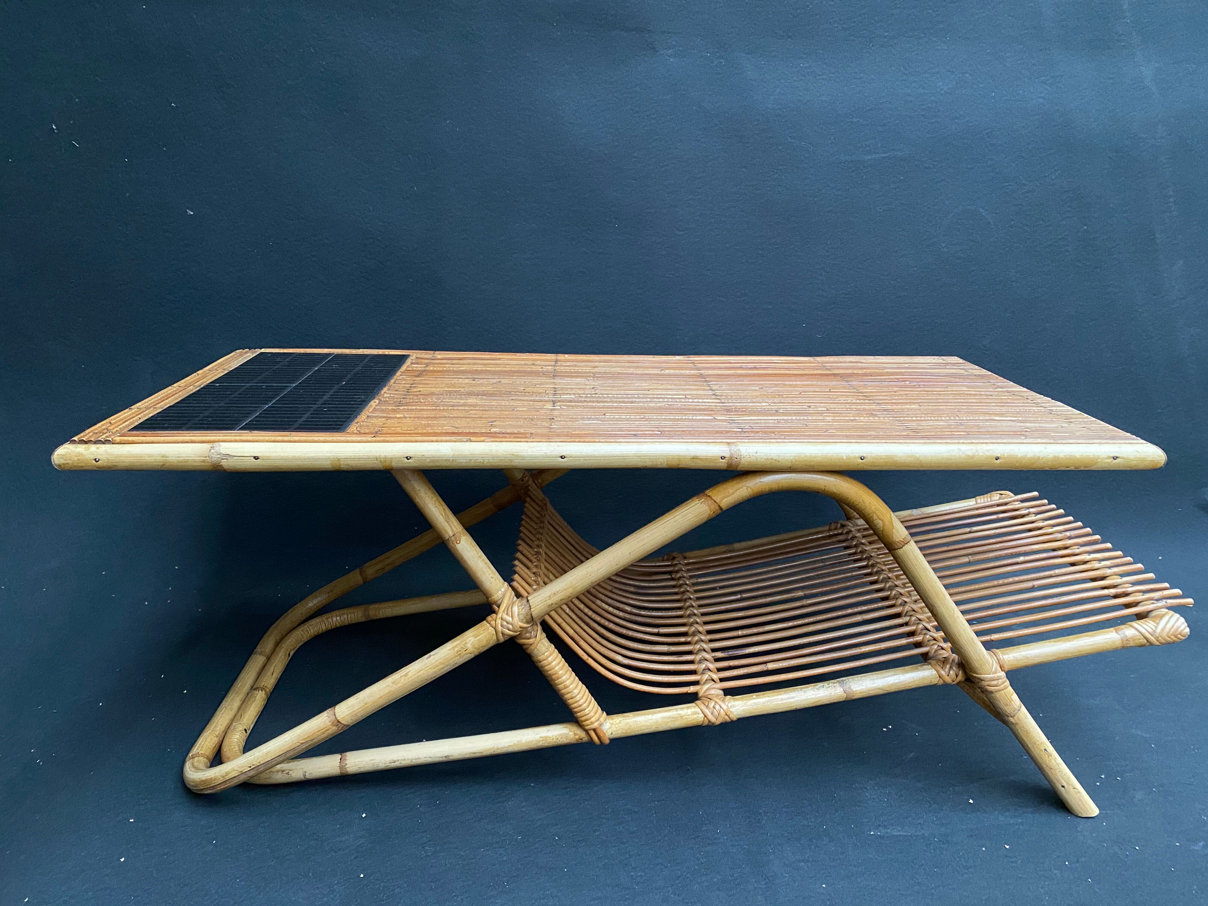Rattan and ceramic coffee table
