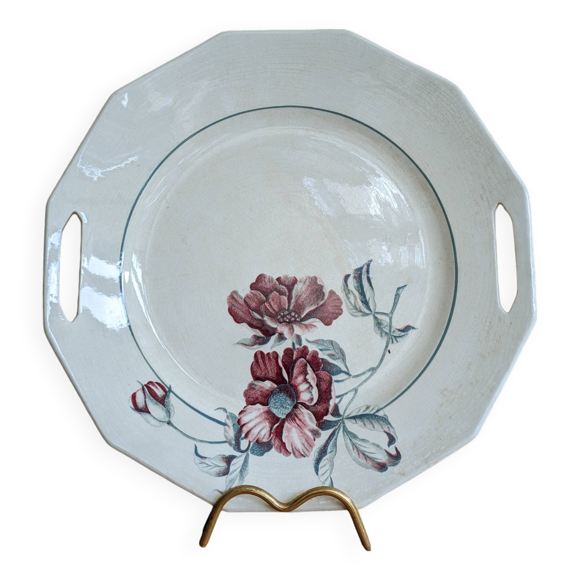 Plate with handles, Saint Amand ceramic serving dish, Simone model