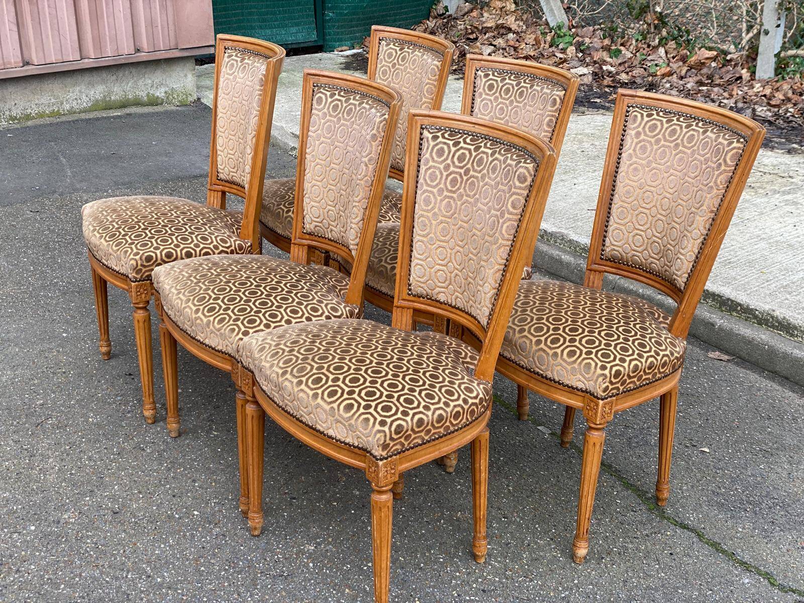 Set of 6 solid wood and velvet chairs in Louis XVI style.