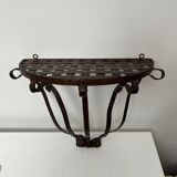 Small wall console Wrought iron trompe l'oeil stitched saddle leather