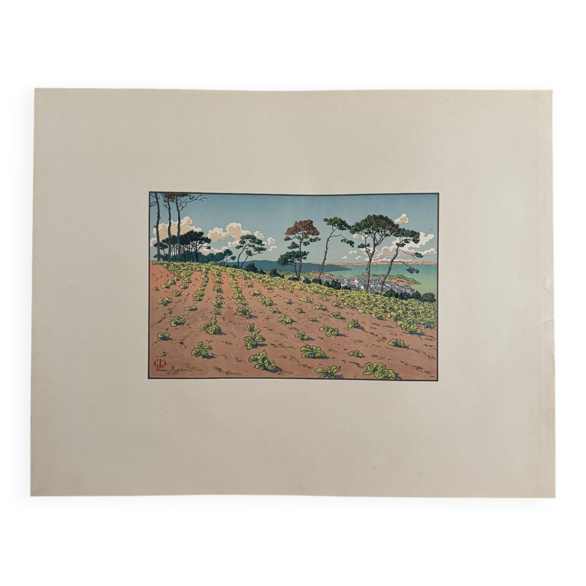 Lithograph by Henri Rivière Douarnenez seen from the Ris