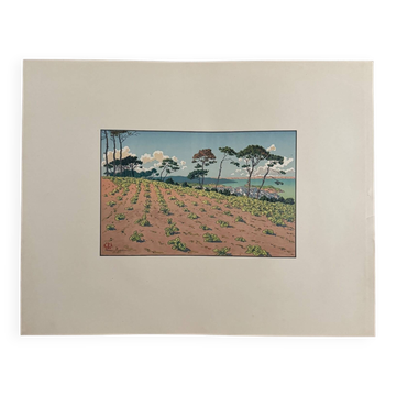 Lithographie par Henri Rivière Douarnenez vu du Ris