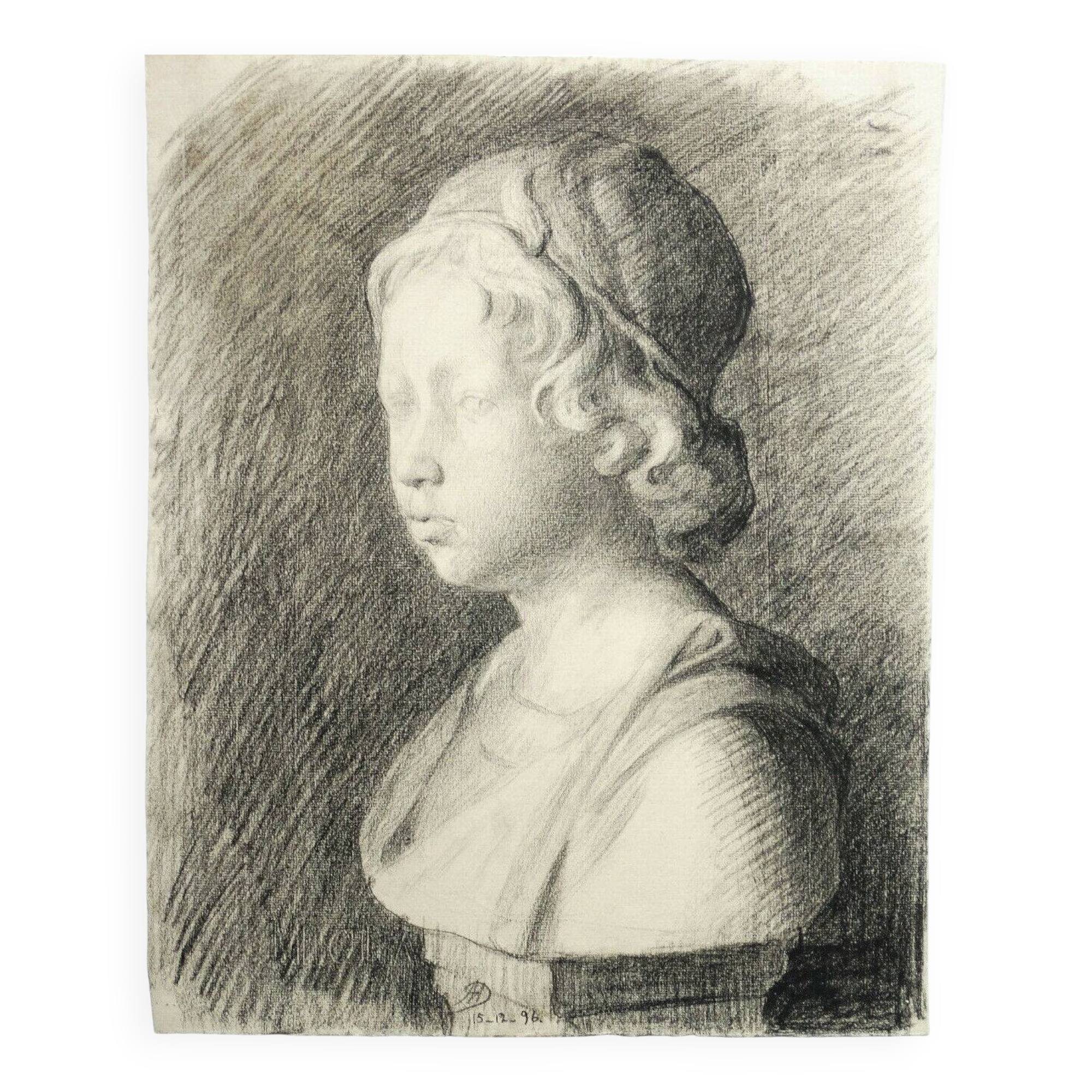 Drawing of the bust of a young man by Andrea Della Robbia
