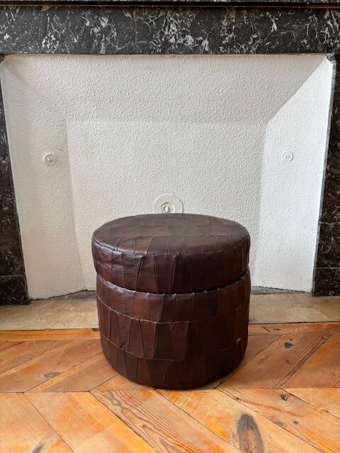 Patchwork leather storage pouf by De Sède, 1970.