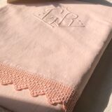 Old linen and cotton sheet dyed in tea pink