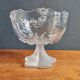 Vintage Frosted Glass Footed Bowl – Relief Decor of Pink Flowers