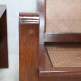 Pair of large armchairs. Wood and cane. Circa 1960