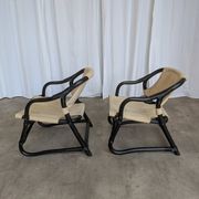 2 Vintage Espri Safari Lounge Armchairs / Rare Mid-century Black Bamboo and Beige Fabric Easy C