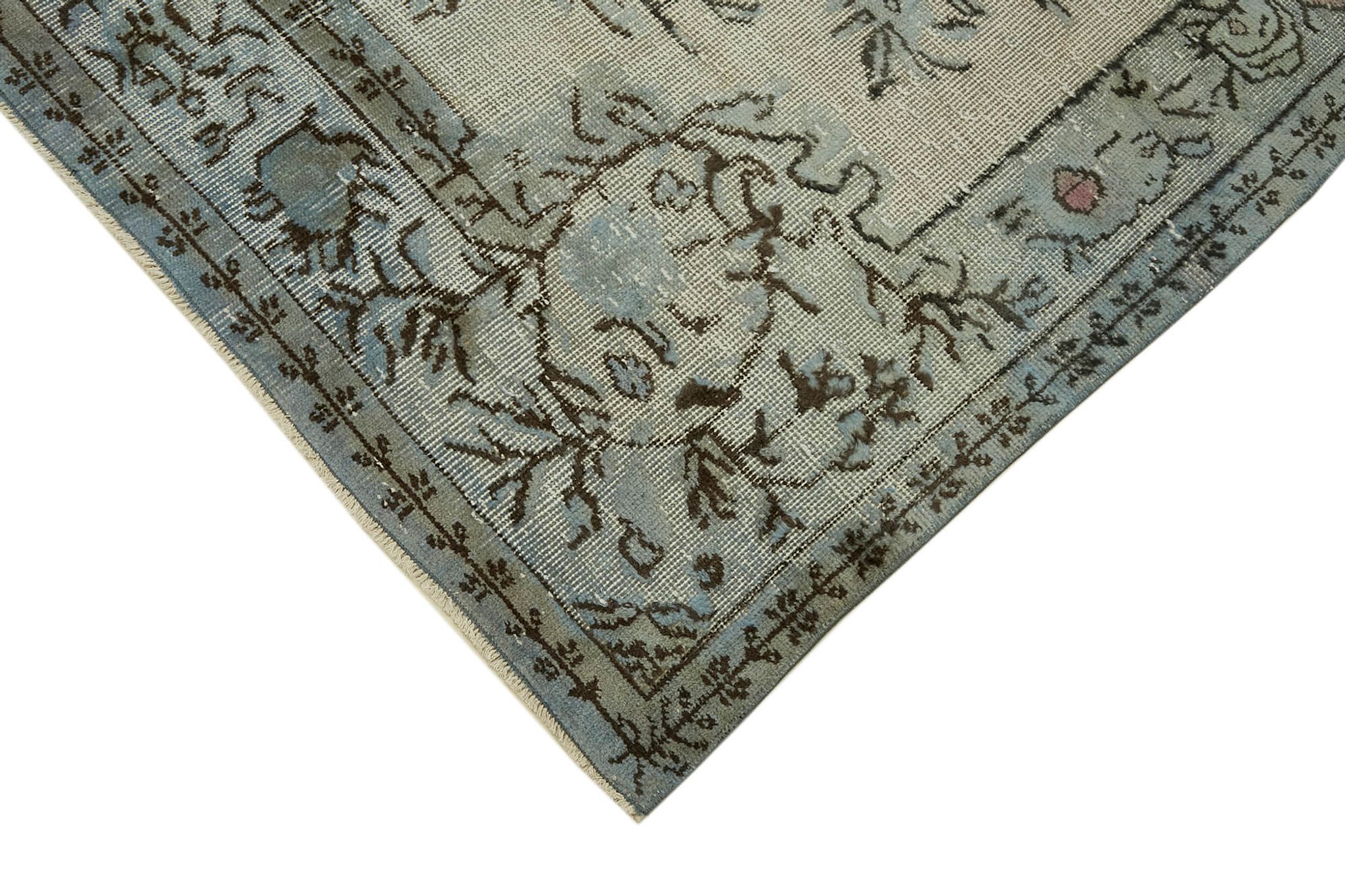 Handmade turkish 1970s 182 cm x 296 cm blue carpet