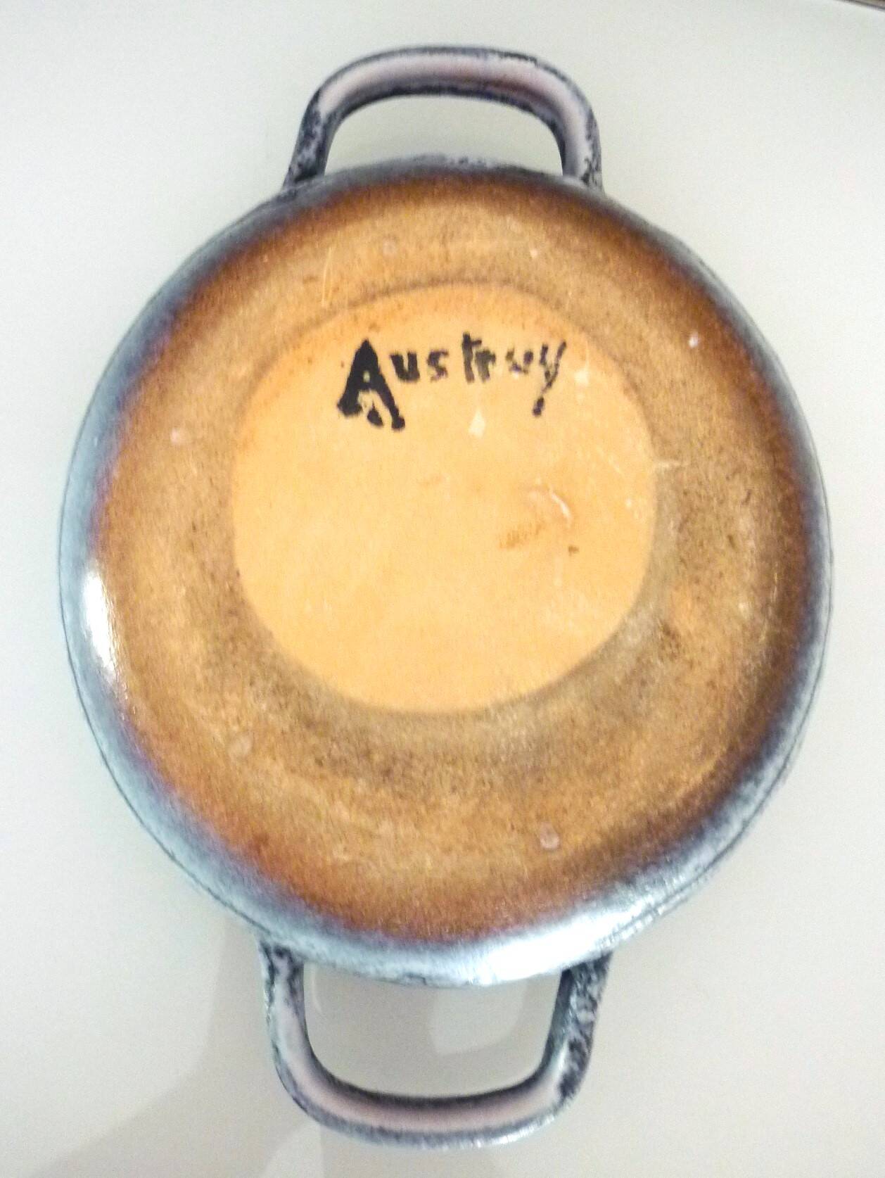 Oval enamelled ceramic dish, signed Jean Austruy, 50s/60s design