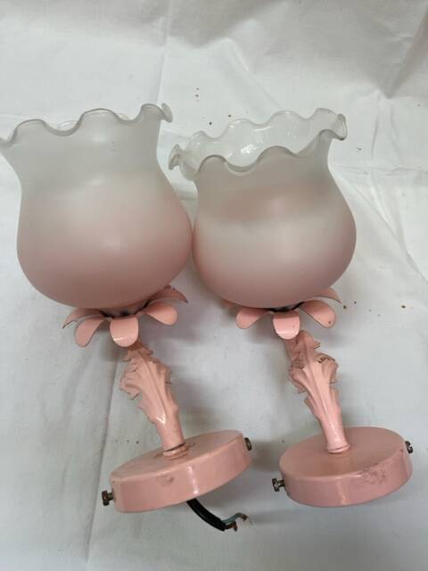 80s wall lights in pink opaline and pink painted iron