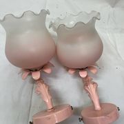 80s wall lights in pink opaline and pink painted iron