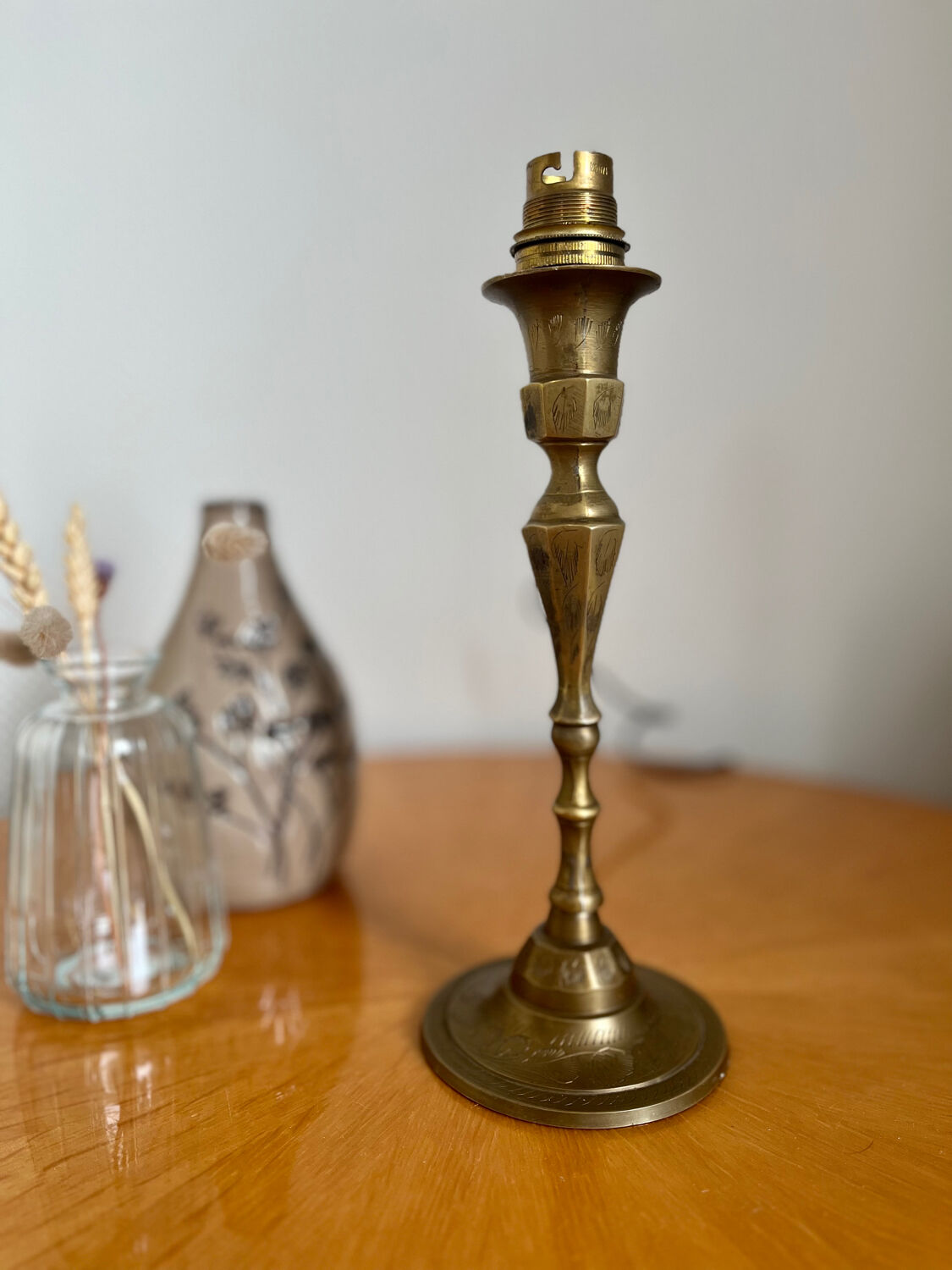 Golden brass candle holder lamp