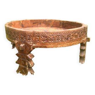 1920s Indian Tribal Chakki Molded Teak Table