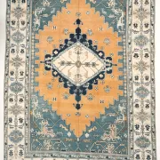 Vintage Large Blue & Peach Persian Rug, Handmade Wool Rustic Decor,348x495