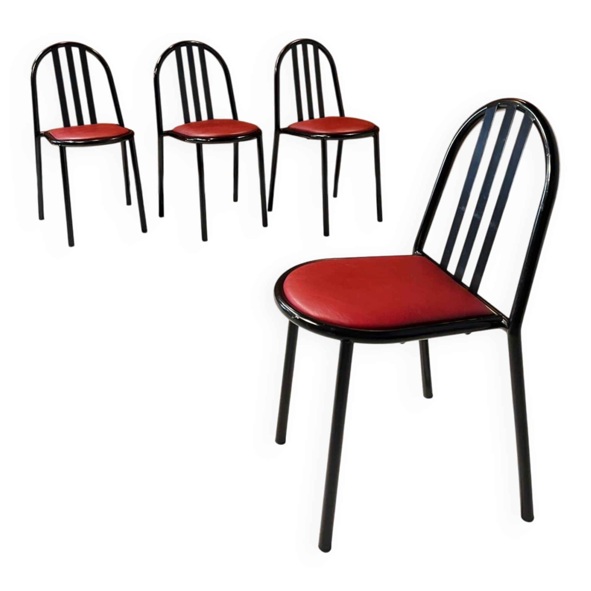 4 leather and steel chairs, designed by Robert Mallet-Stevens