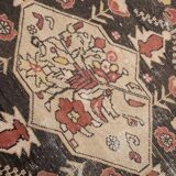 Tapis oriental vintage anatolien rouge bordeaux et noir, laine fait main