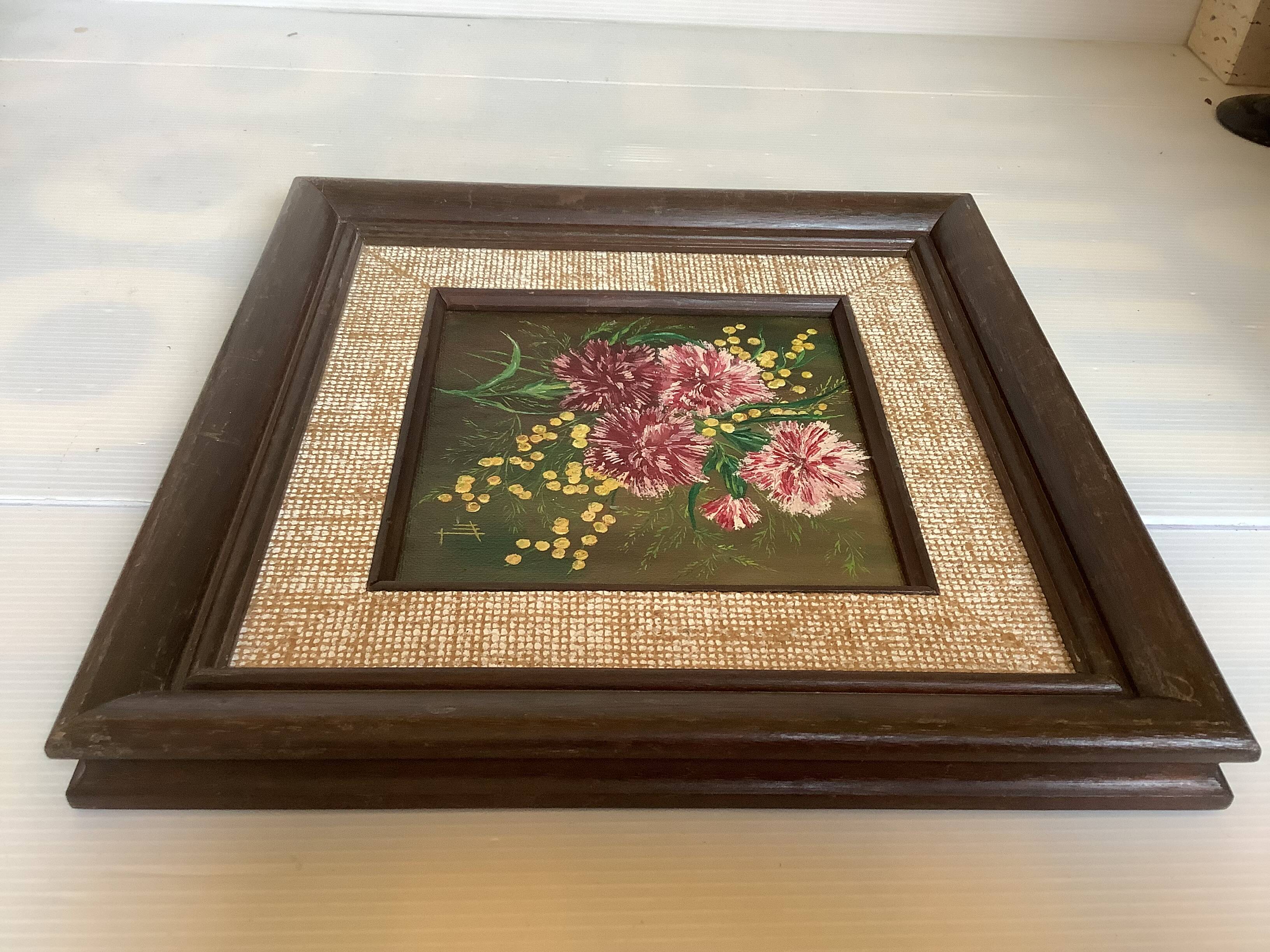 Tableau bouquet de fleurs huile sur carton signée