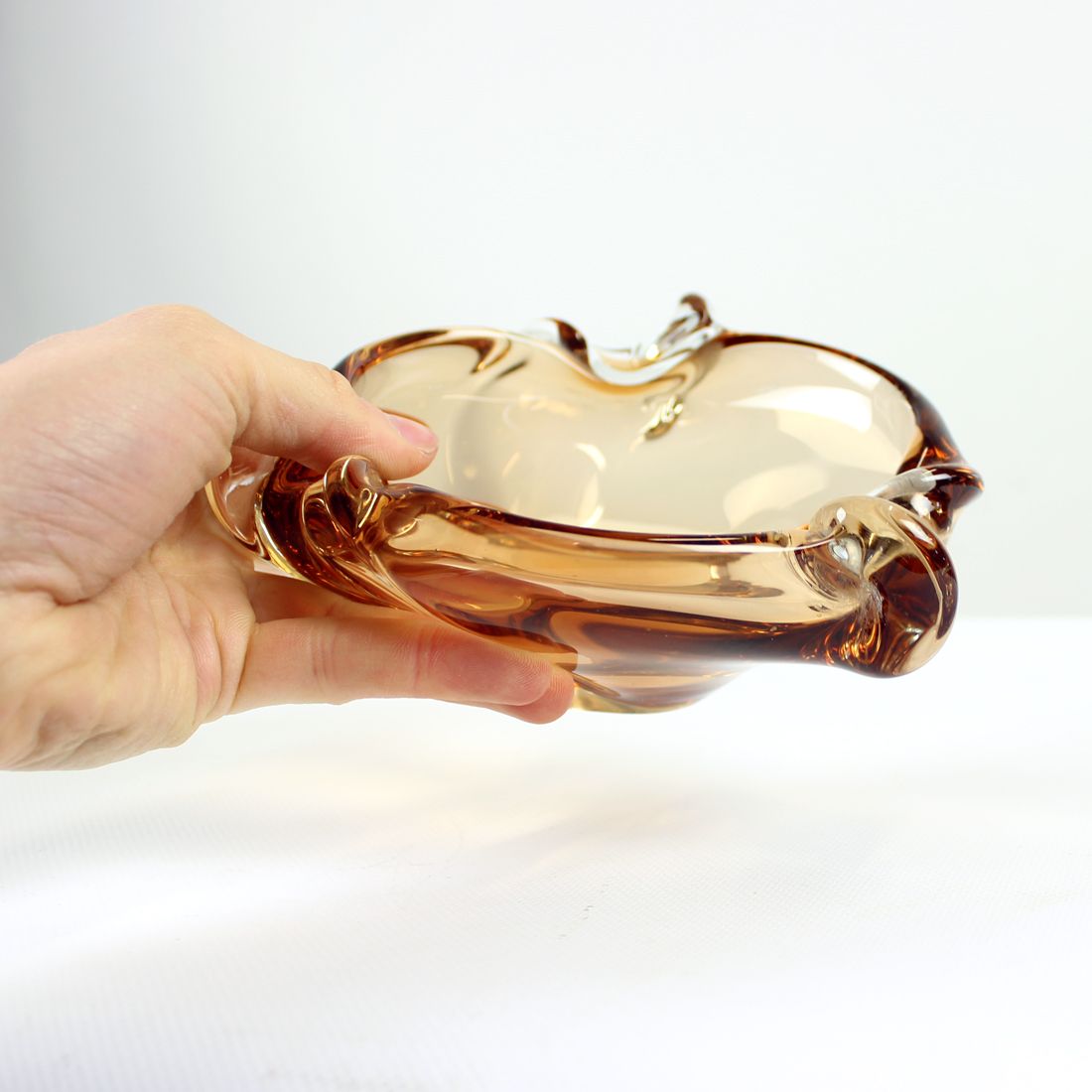 Art glass amber bowl by jan beranek for skrdlovice, czechoslovakia circa 1960
