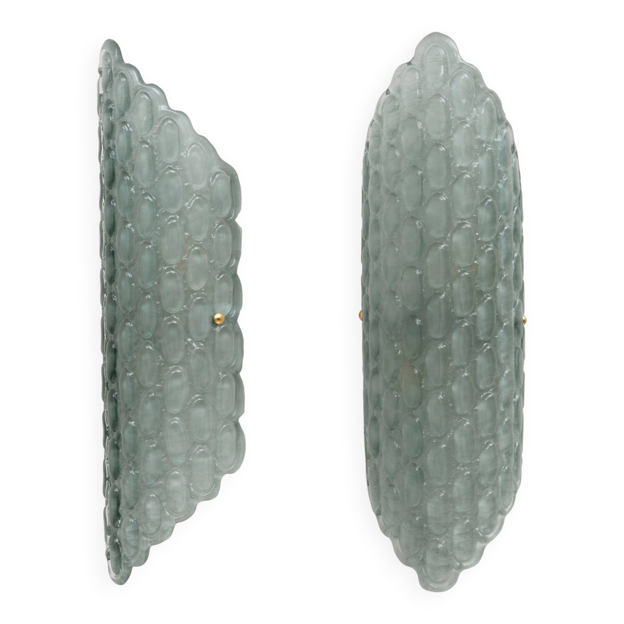 Pair of Aqua Green Murano Glass Wall Sconces with Textured Relief