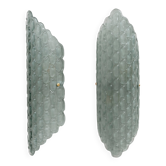 Pair of Aqua Green Murano Glass Wall Sconces with Textured Relief