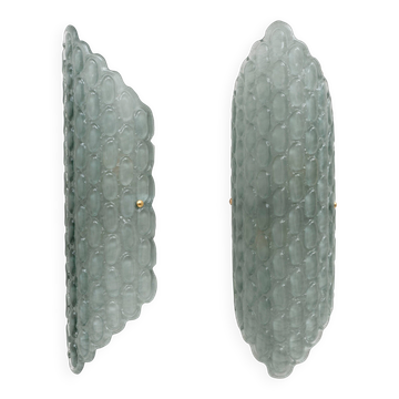 Pair of Aqua Green Murano Glass Wall Sconces with Textured Relief