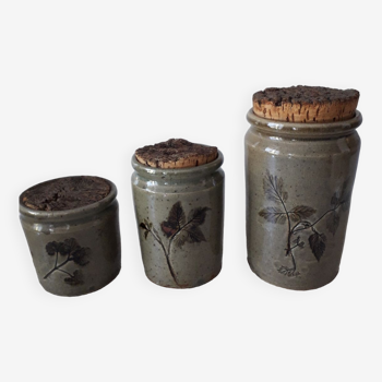 Set of 3 enameled stoneware pots with herbarium motifs Le Rivet