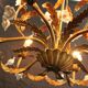 Golden metal chandelier with porcelain flowers, 50's