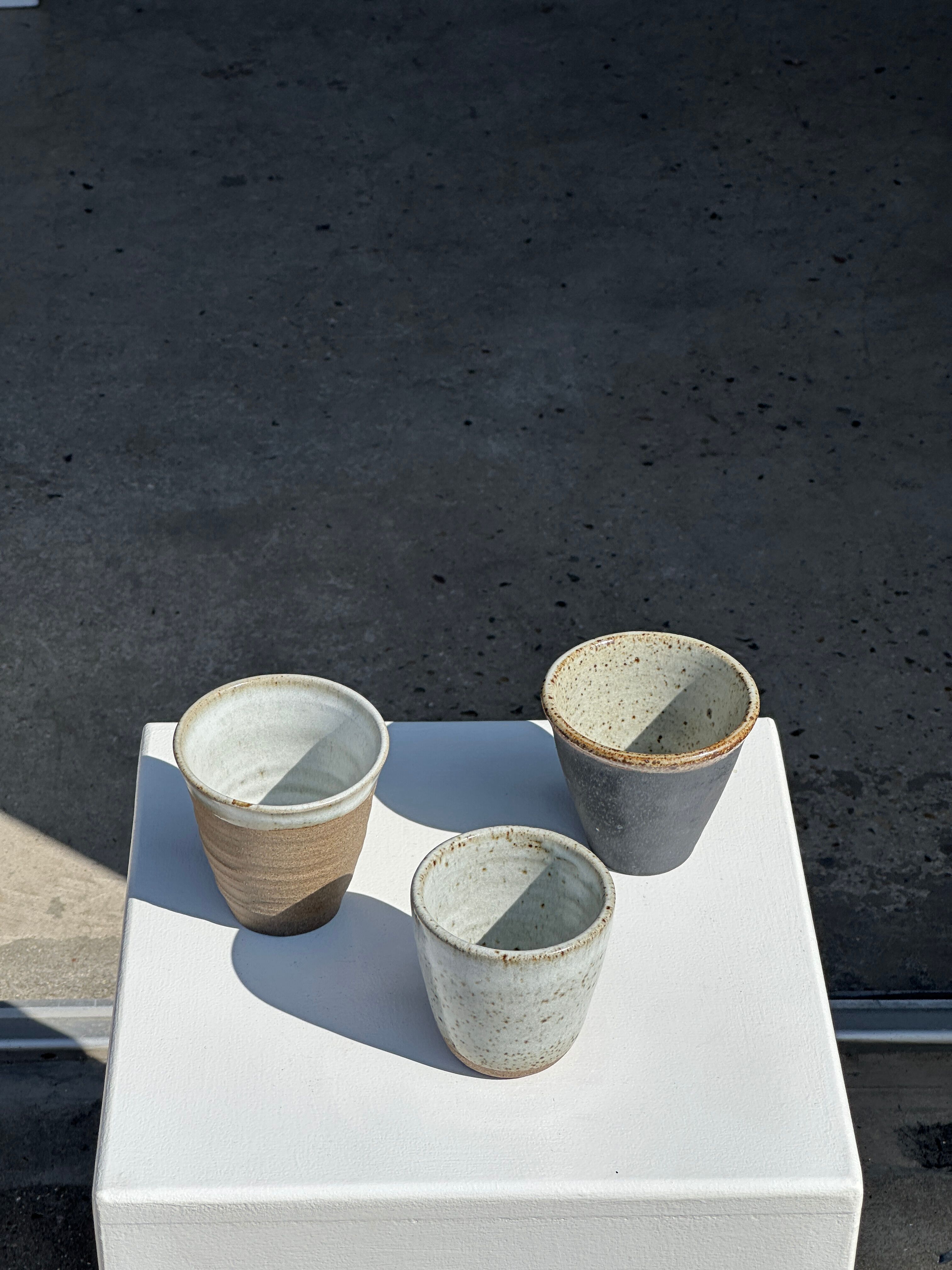 Set of 3 cups / mug in Indonesian ceramic (black, matte brown & speckled glazed)