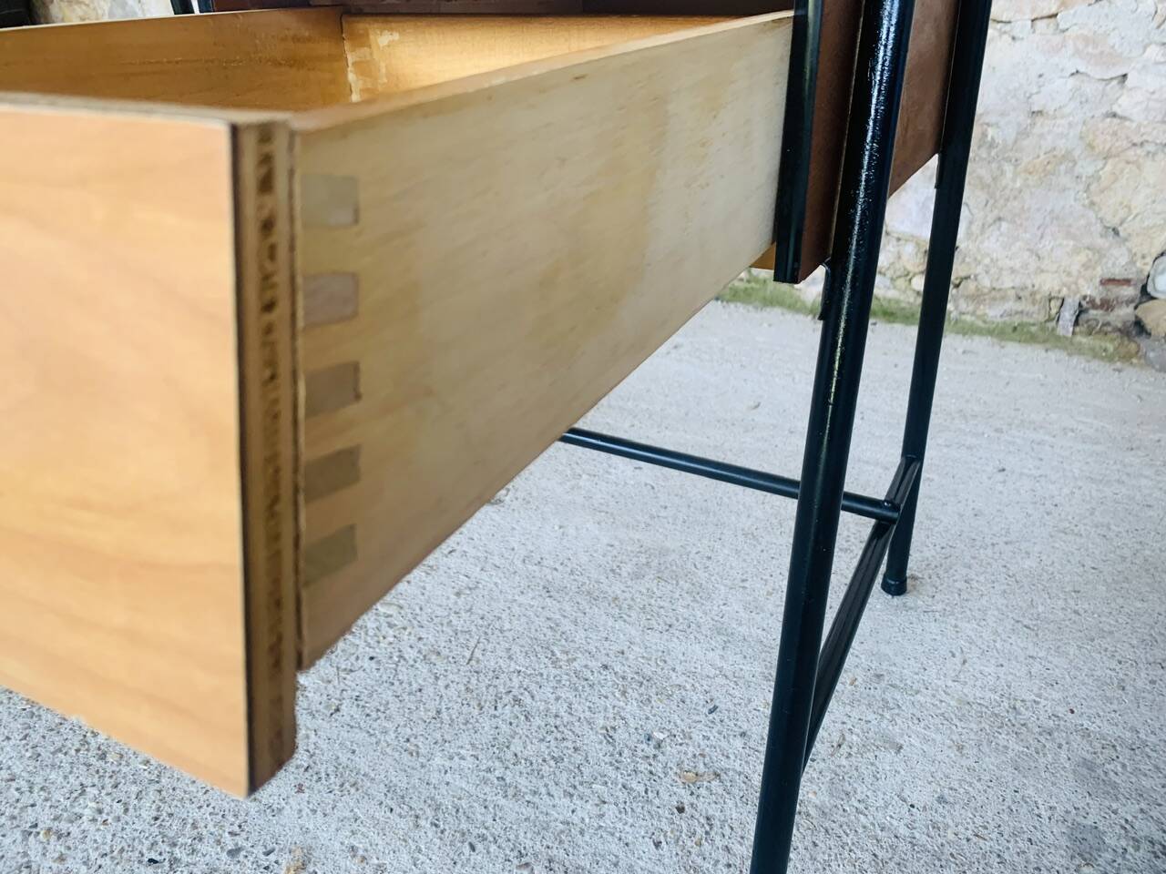 Vintage metal and formica desk with 2 drawers, circa 60's